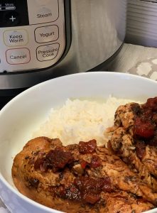 bruschetta chicken in a bowl with rice