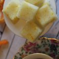 maple orange sugar cubes on plate by tea